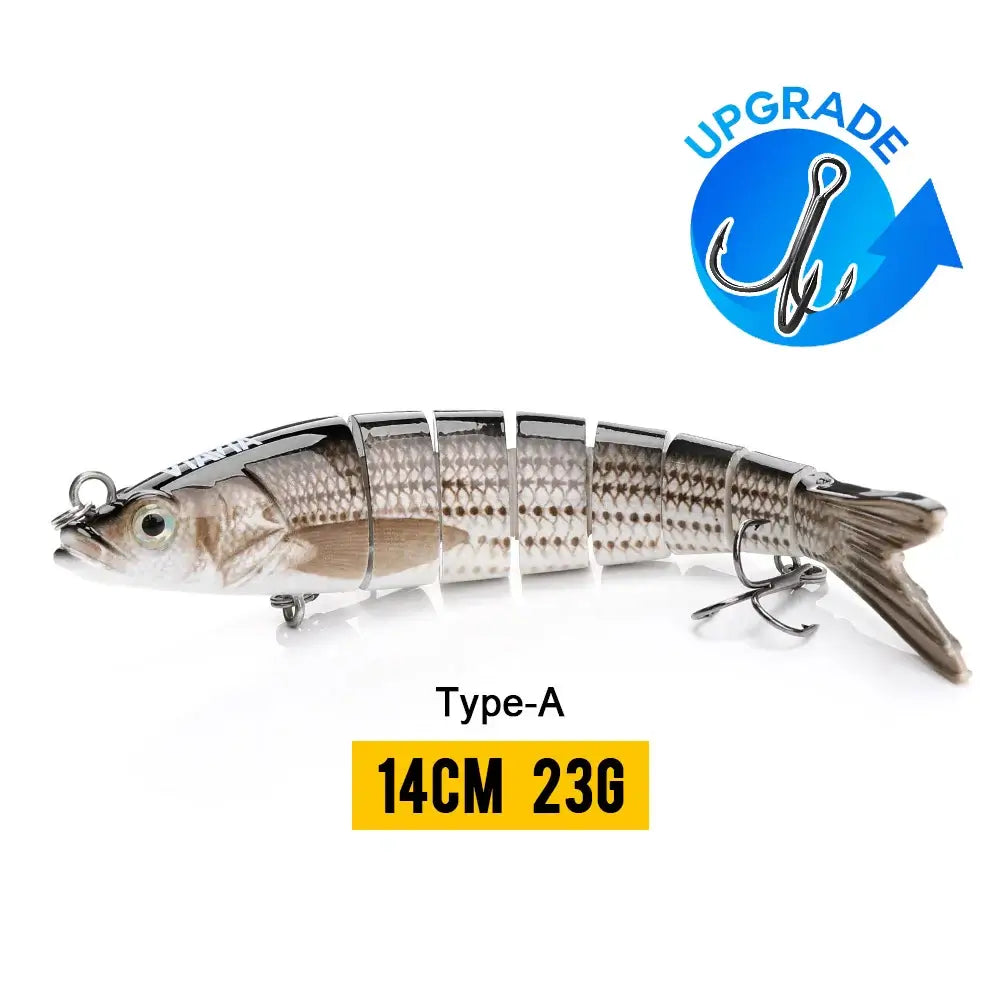 VTAVTA 14cm sinking wobbler fishing lure with 8-segment design for realistic swimming action, Type-A model.