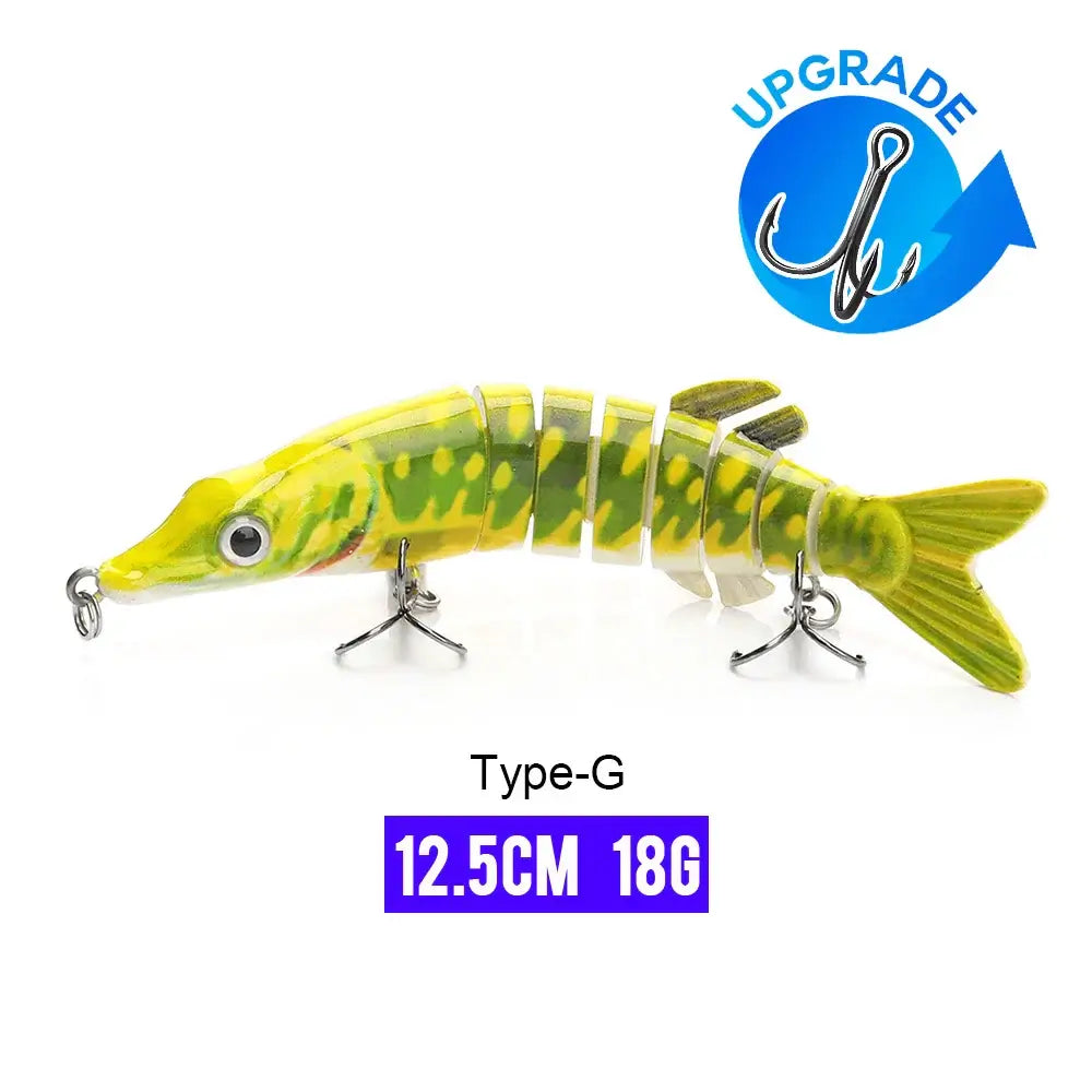 VTAVTA Type-G 12.5cm 18g multi-jointed sinking wobbler crankbait with lifelike swimming action and hooks.