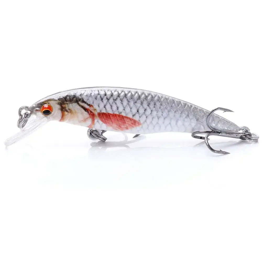 VTAVTA mini minnow wobbler fishing lure, 50mm, silver color, effective for fishing in various water bodies.