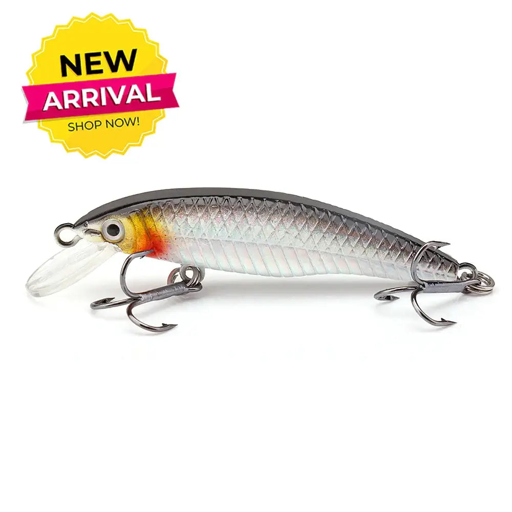 VTAVTA floating minnow crankbait lure in silver with hooks, marked as new arrival, ideal for fishing.