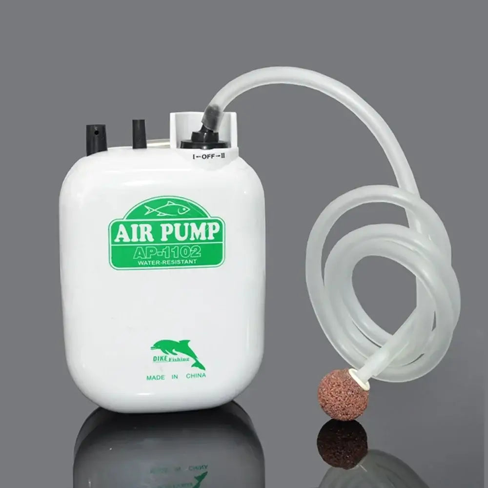 Water-resistant battery air pump for fishing and aquariums, providing efficient oxygenation for live bait.