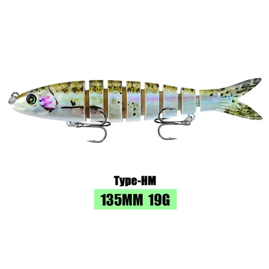 135mm jointed swimbait fishing lure with realistic design and 19g weight for deep-water angling.