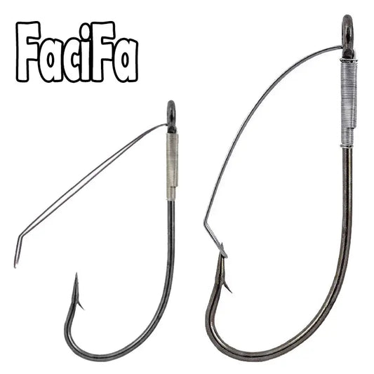 Two high carbon steel weedless barbed fishing hooks designed for wacky rig setups.