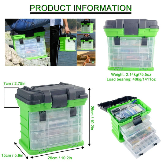 Durable fishing tackle box with multiple compartments for organizing lures, designed for freshwater and saltwater fishing.