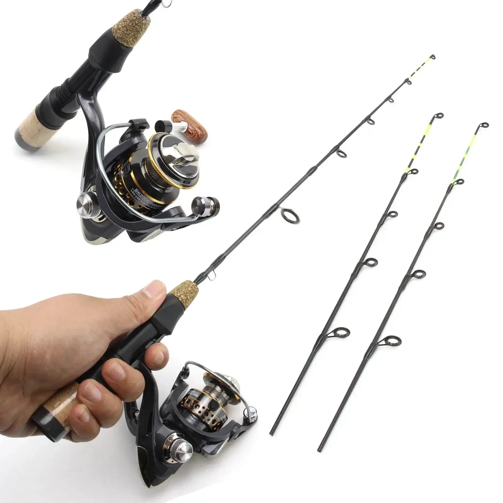 60cm Ice Fishing Rod With Reel Portable Light Folded Pole Carbon Fiber River Shrimp Fishing Pole Winter Fishing Tackle Set.