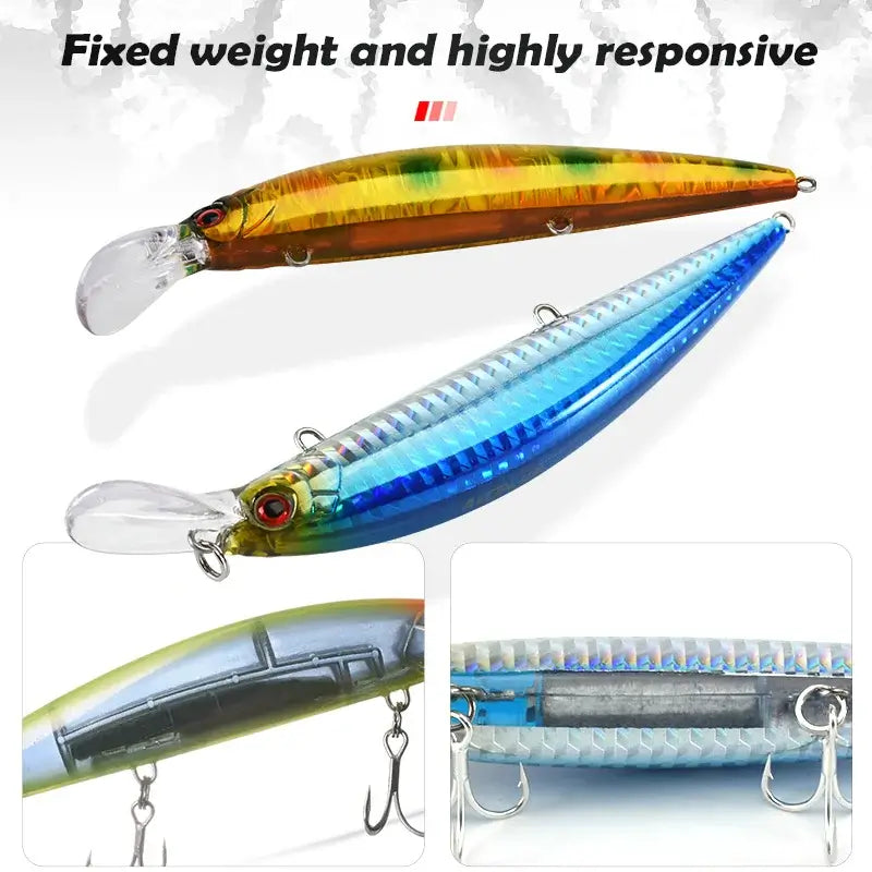 ALLBLUE Heavy Weight Minnow jerkbait showcasing fixed weight design, ideal for saltwater fishing and attracting sea bass.