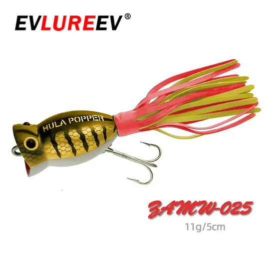 Fishing Lures Topwater Popper Bait, Artificial Wobblers, Plastic Fishing Tackle with Tail Hooks, Reservoir Pond, 5cm, 11g.