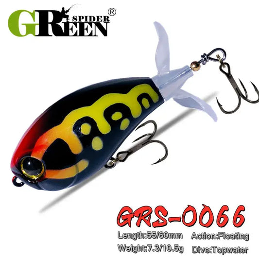 GREENSPIDER Topwater Whopper  Popper Fishing Lure 7.3g  10.5g Artificial Bait Hard Popper Soft Rotating Tail Fishing Tackle.