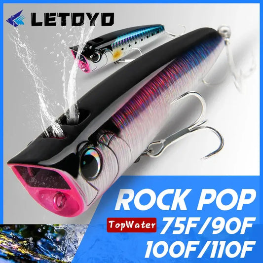 LETOYO Topwater Popper 8.5-30g floating Rock pop Artificial Hard Baits for Bass Perch Pike Fishing Lure.