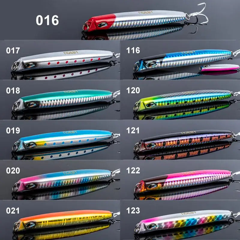 Collection of NOEBY Sinking Pencil fishing lures in various colors for effective shore and slow jigging.