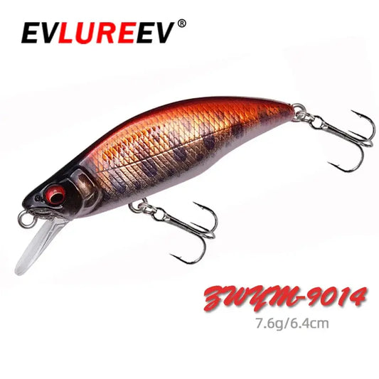 Sinking Minnow Flat Fishing Lure, Crankbait, Trout Crank, Artificial Hard Bait, Freshwater Tackle, China, 64mm, 7.6g.