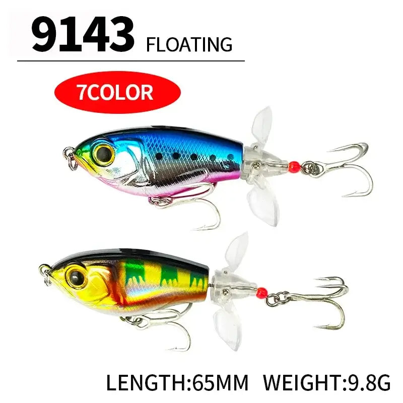 Spin Bait  6.5cm 9.8g Topwater Whopper Popper Fishing Lures Rotating Double Propeller Tail Artificial Bait Floating Wobblers.