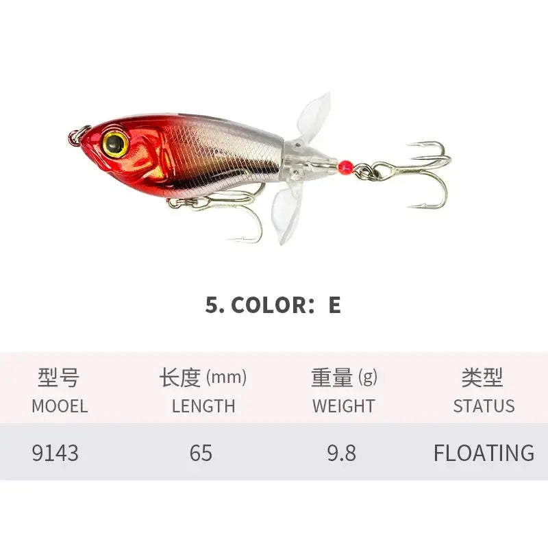 Spin Bait  6.5cm 9.8g Topwater Whopper Popper Fishing Lures Rotating Double Propeller Tail Artificial Bait Floating Wobblers.