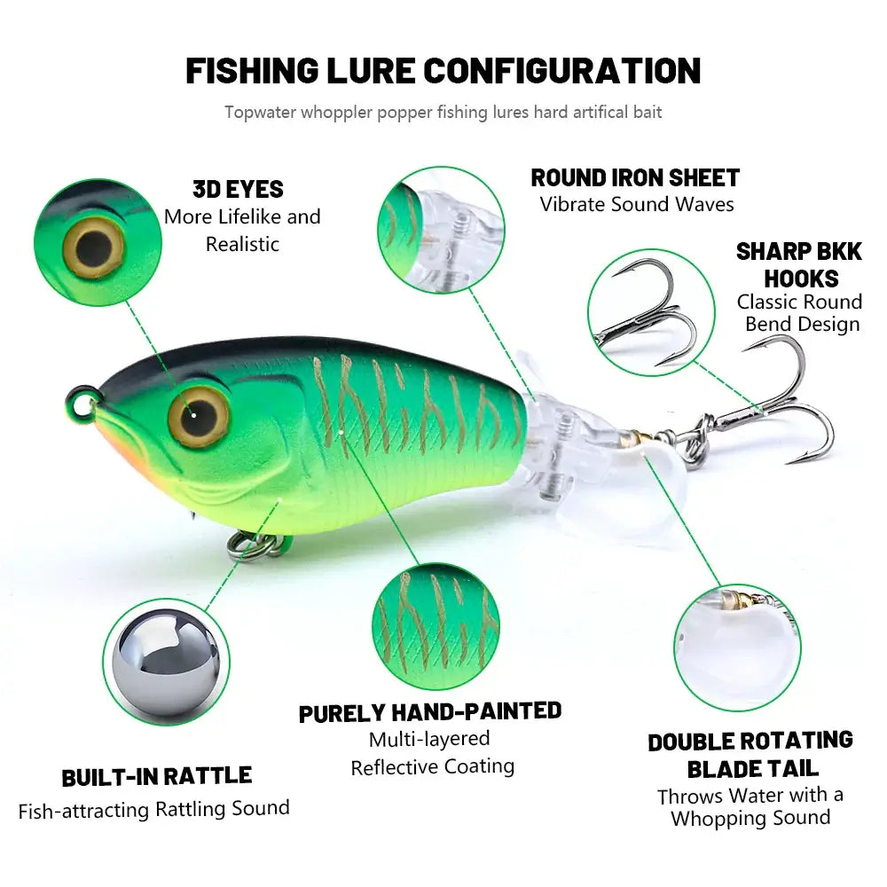TREHOOK 9g/8g/14g/17g/24g Topwater Whopper Popper Fishing Lures Rotating Double Propeller Tail Artificial Bait Floating Wobblers.