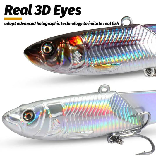 VIB Metal Jig Lure 20g 30g 40g Spinner Spoon 3D Eye Color Laser Spinning Fishing Tackle Hook Drag Cast Blade Pesca Vibetion Bait.