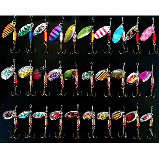 ZWICKE 30pcs fishing lure kit featuring colorful metal sequin spoons and hard bait wobblers for effective fishing.