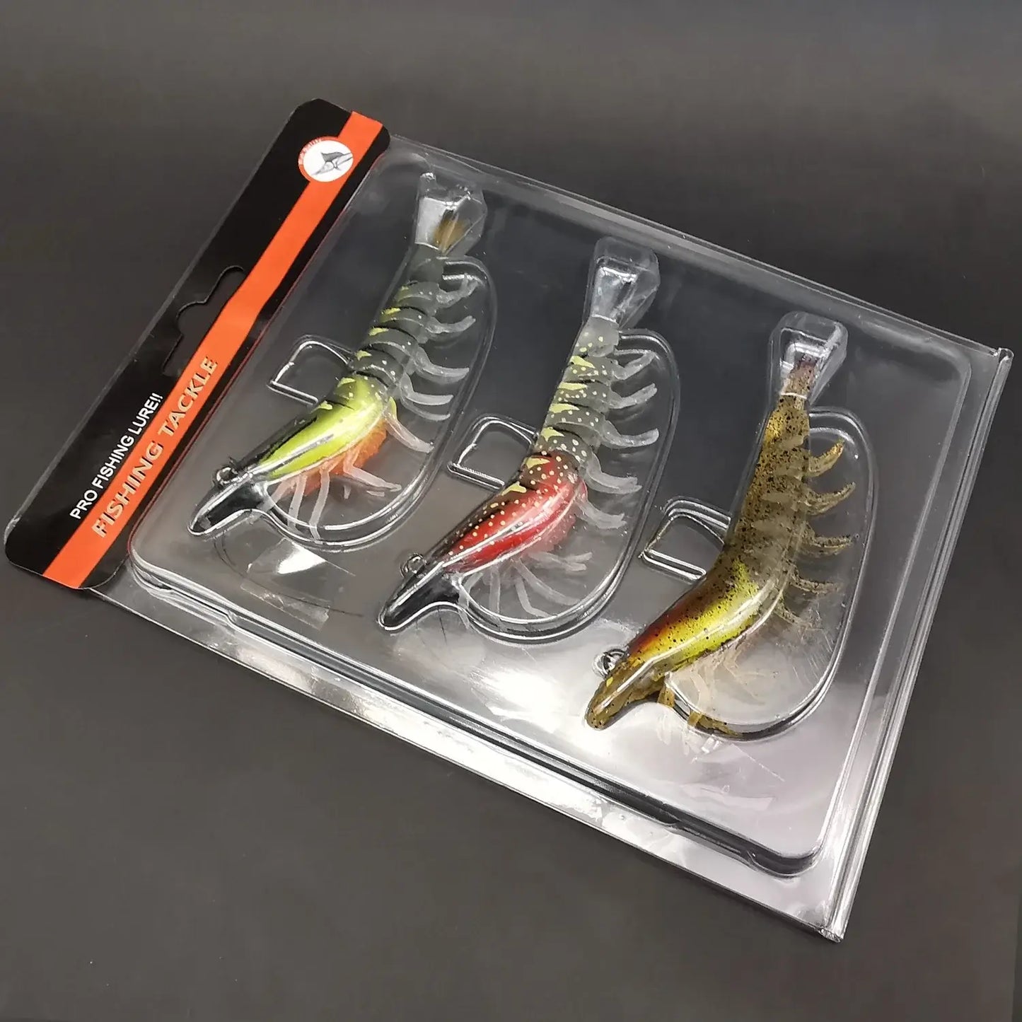 ANFS Luminous Soft Bait Prawn Fishing Lures in packaging for bass and trout fishing.