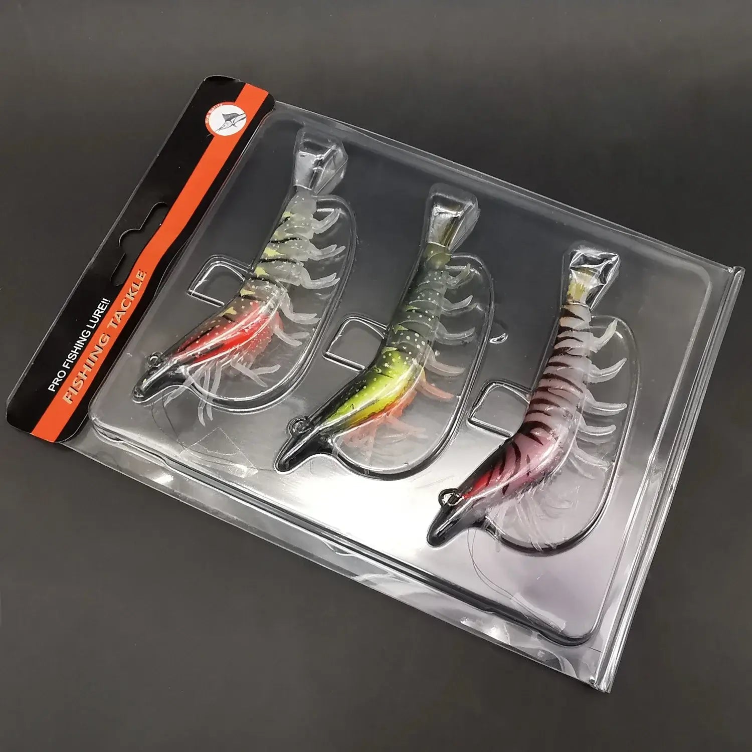 ANFS luminous soft bait prawn fishing lures in packaging, great for bass, trout, walleye fishing.