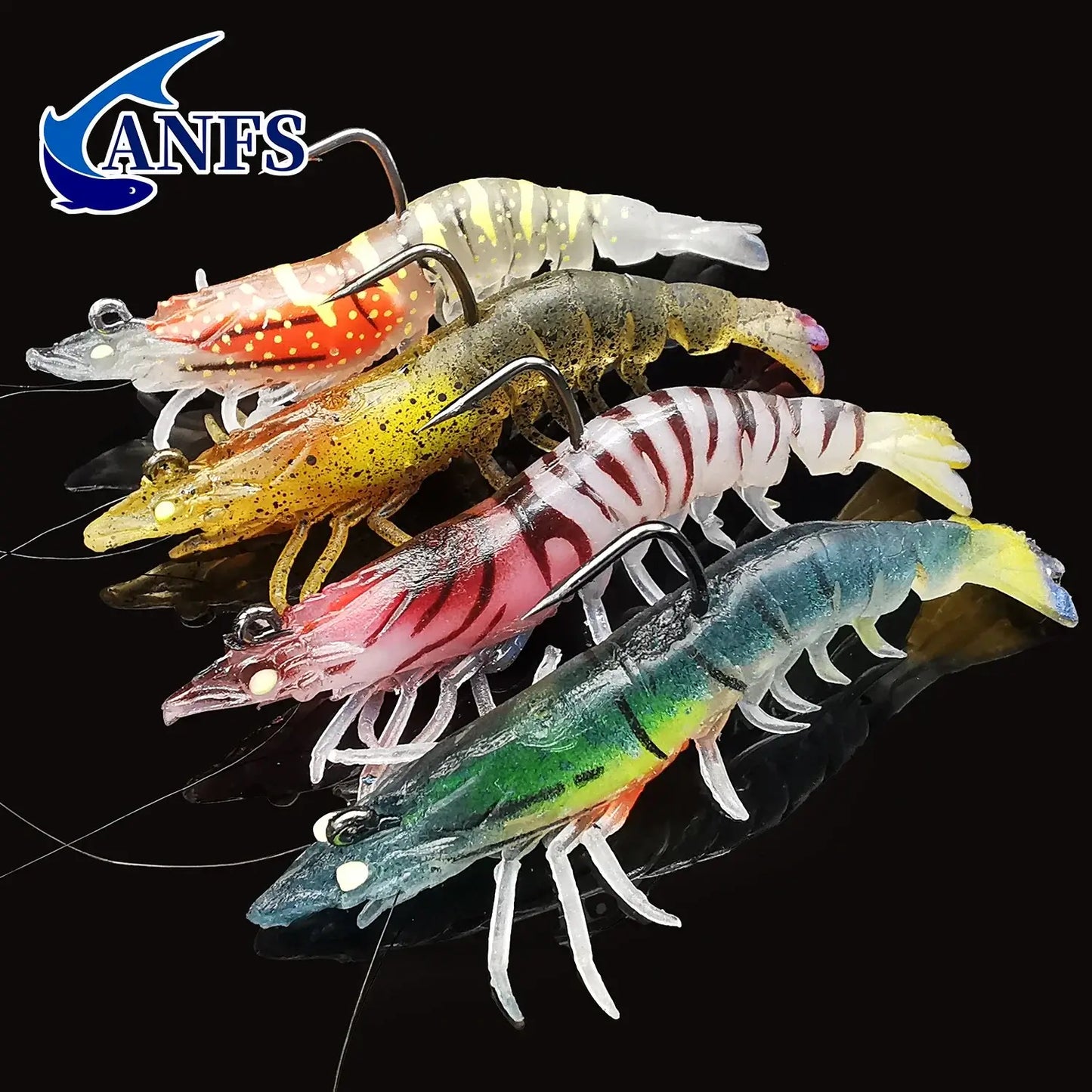 ANFS Luminous Soft Bait Prawn Fishing Lure Set with Pre-rigged Jigs for Bass Trout Walleye