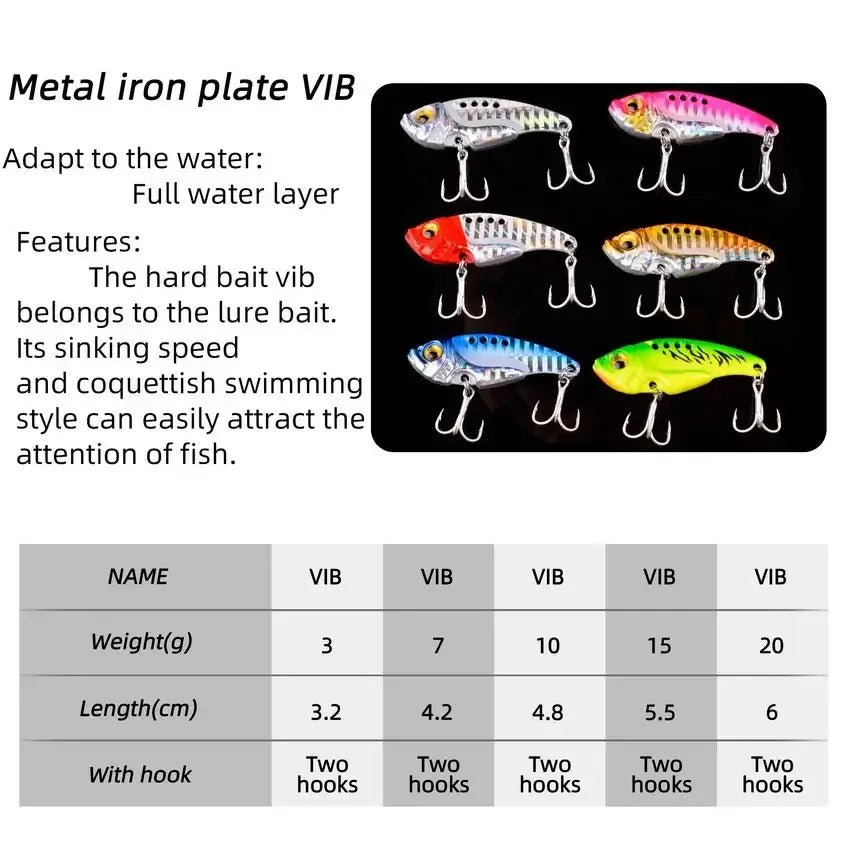 Aorace metal iron plate VIB fishing lures in various weights and colors for effective fish attraction.