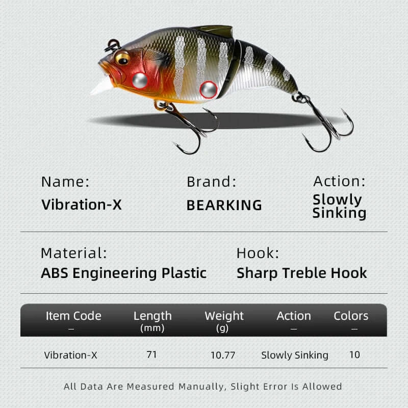 BEARKING 71mm 10g Top professional Wobblers fishing tackle fishing lures vibration bait for ice fishing Artificial accessories.