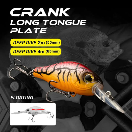 Floating crankbait fishing lure deep dive 2m 55mm and 4m 65mm designed for pike and minnow fishing.