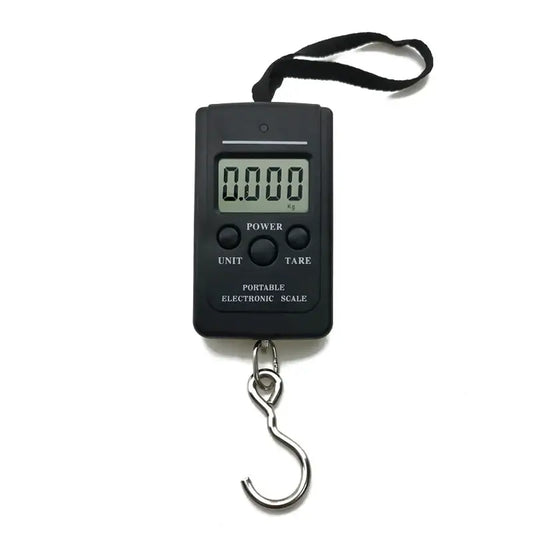 Portable digital hanging fishing scale with hook, measuring capacity up to 40kg (88lb) for accurate weight tracking.