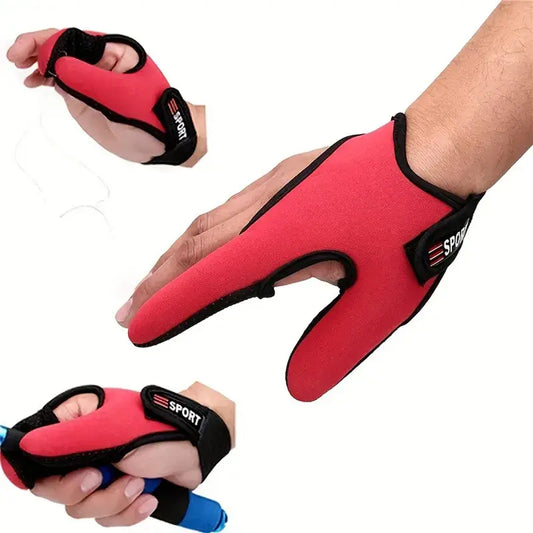 Fishing gloves with two fingers in red, designed for breathability and anti-slip for better grip while fishing.