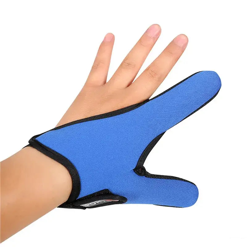 Blue fishing gloves with two fingers for anti-slip grip, perfect for outdoor fishing and activities.