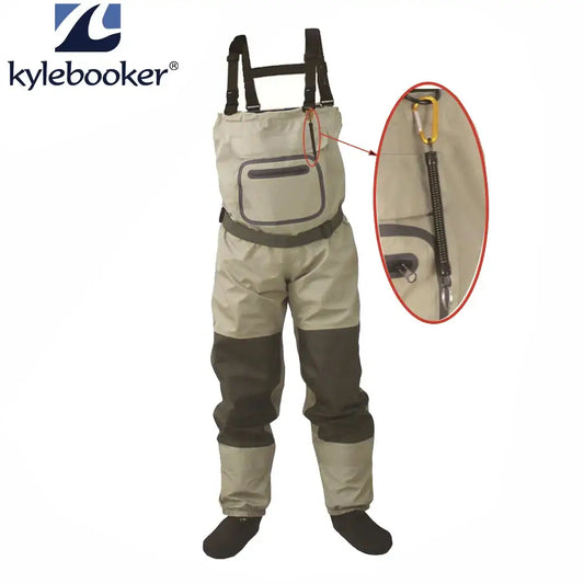 Breathable waterproof fly fishing chest waders with stocking foot design for men and women, featuring durable construction.