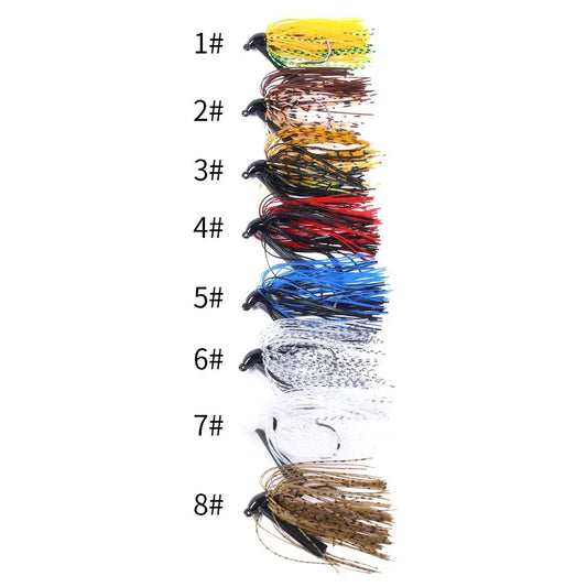 HENJIA spinnerbait lures in various colors and sizes, designed for bass fishing with optimal weight and vibration.