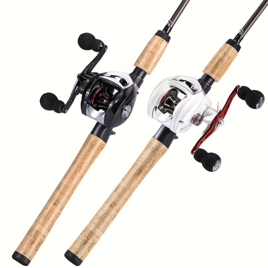 Sougayilang Fishing Rod And Reel Combo - 4 Sections 2.1M/6.89Ft Wooden Handle, 18+1BB Max Drag 10kg/22LB Baitcasting Reel - For Freshwater & Saltwater Fishing - Suitable for Beginners & Experienced Anglers - Great Gift for Fishing Enthusiasts.