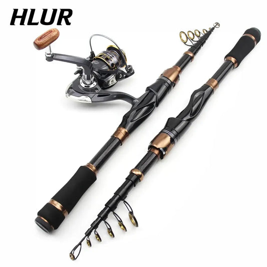 HLUR Carbon Fiber Spinning Rod and reel set showcasing a telescopic design for superior carp fishing performance.