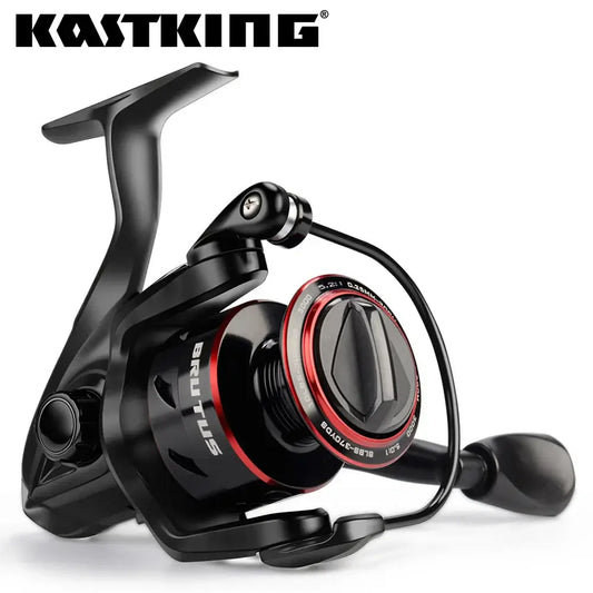 KastKing Brutus Super Light spinning reel with red accents, designed for freshwater carp fishing.