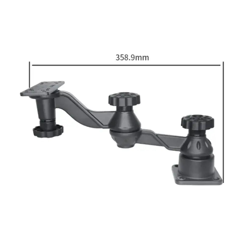 Marine electronic 12" swing arm mount with pivot plate for fishfinders and plotters, showcasing durable black aluminum construction.