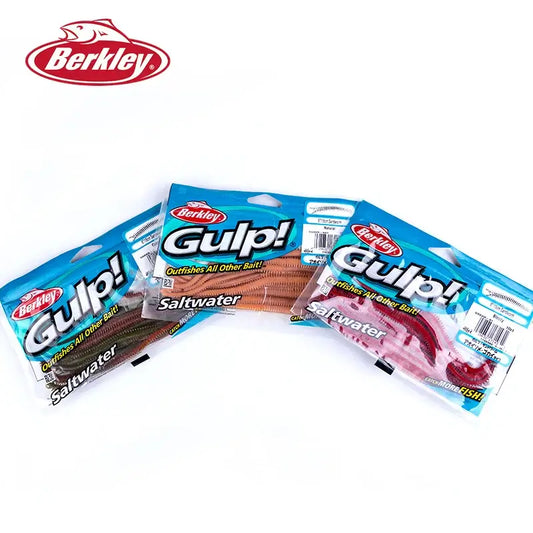 Berkley Gulp saltwater worm bait assortment, 5cm and 15cm in 3 colors, ideal for fishing lure use.