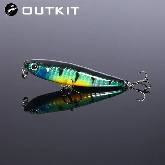 OUTKIT 5.5cm Floating Pencil Fishing Lure, vibrant colors, designed for topwater fishing, perfect for ocean and lake fishing.