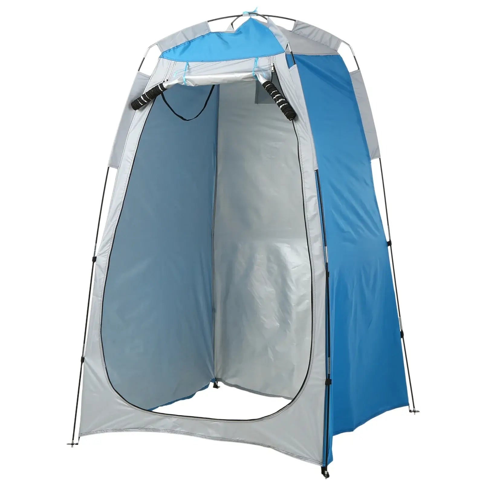 Portable beach shower tent with zippered window and door for privacy, perfect for outdoor camping and changing.