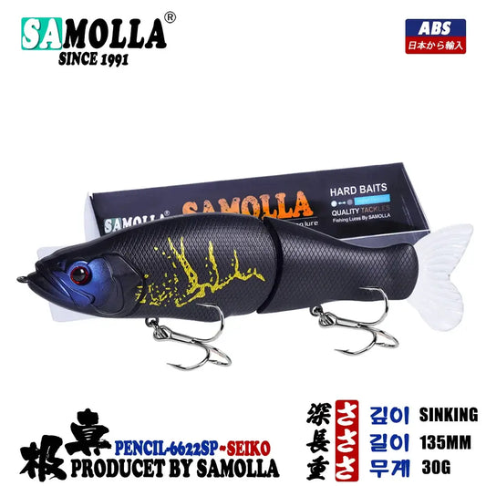 30G slow sinking swim bait lure by Samolla, designed for pike and bass fishing with premium soft tail action.