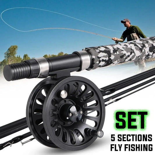 Sougayilang 5-section fly fishing rod and reel combo in action, perfect for beginners and experienced anglers.