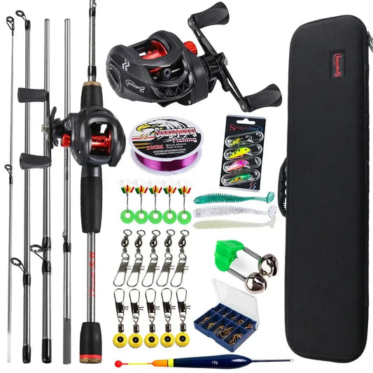Sougayilang baitcasting fishing rod and reel combo with tackle kit, ideal for bass and carp fishing in lakes and rivers.