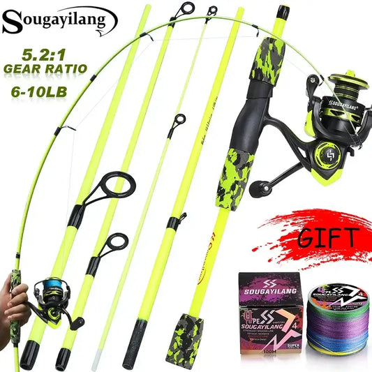Sougayilang 1.7m fishing rod set with spinning reel and line, perfect for freshwater bass and pike fishing.
