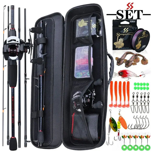 Sougayilang portable fishing rod and reel set with tackle bag, lures, and accessories for carp fishing.