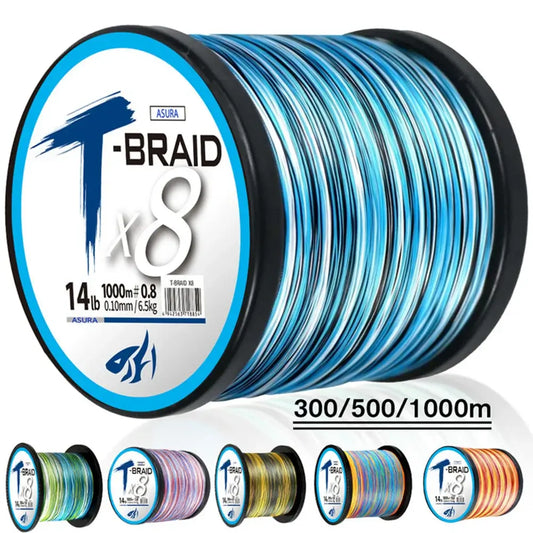 ThornsLine X8 braided fishing line spool available in 300-1000M, featuring strong 8-strand multifilament PE for durability.
