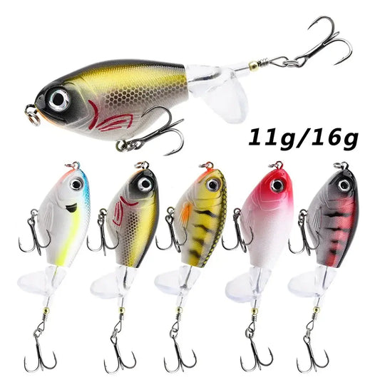 1pc Topwater Fishing Lure 11g/16g Whopper Popper Wobbler Artificial Hard Bait Bass Popper Soft Rotating Tail Fishing Tackle.