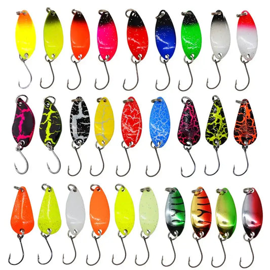 Colorful 7/9/10pcs trout metal spoon fishing lures for casting, jigging, and chub tackle accessories.