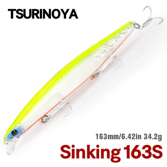 TSURINOYA STINGER 163S 163mm sinking saltwater fishing lure, 34.2g, mimics baitfish for targeting predator fish.