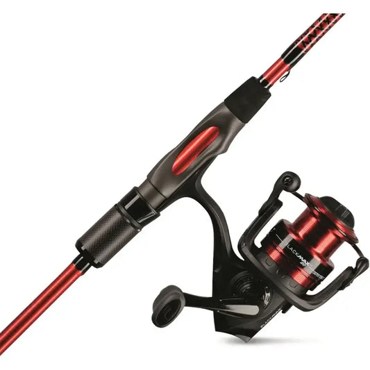 Ugly Stik Carbon fishing rod and spinning reel combo, 20 size reel, 6'6" medium, 2-piece design, red and black.