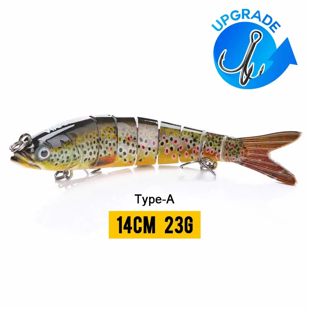 VTAVTA 14cm 23g sinking wobbler crankbait with 8-segment design for lifelike swimming action in fishing.