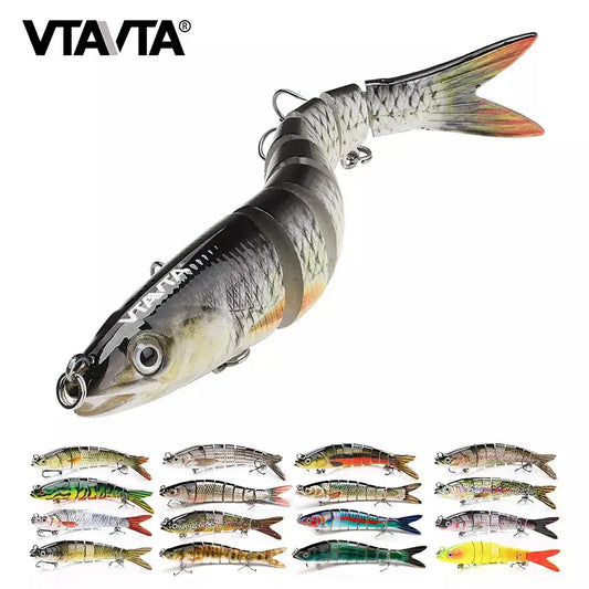 VTAVTA sinking wobbler fishing lure showcasing 8-segment jointed crankbait design and various color patterns for effective fishing.